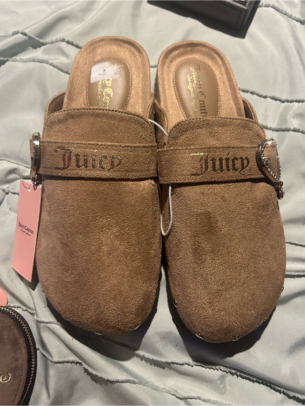 Juicy Couture Men's Brown Suede Slip-On Mules with Branded Strap